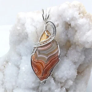 Laguna Lace Agate, wire-wrapped, necklace, sterling silver, #2067 - Picture 1 of 6