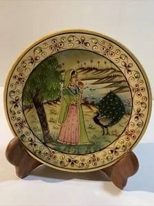 Plato de mármol decorativo artesanal coleccionable de la India de 6"" de Shahjahan. - Imagen 1 de 5