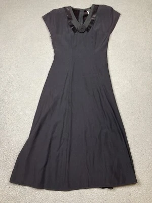 VTG Wild Rose Dress  4 Black Maxi Fit Flare Rosette Retro Elegant Party Wedding - Image 1 of 4