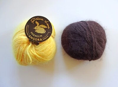 2 Reste-Knäuel Angora, hochwertig, gelb und braun - Bild 1 von 3