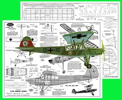 Guillows Model Airplane Plans (FF): FI-156 Fieseler Storch 24" Scale Rubber-Pwr - Image 1 of 2