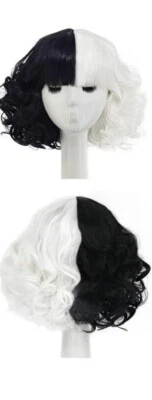 Pelucas blancas y negras para disfraz de cruella mujer pelo corto ondulado Foto 1 de 4