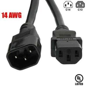 IEC Power Cord  15A 120/250V Extension Cable C14 to C13 Male to Female 1 Meter - Picture 1 of 2