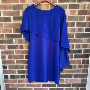 DKNY Blue Asymmetrical Cape Overlay Cocktail Sheath Dress Women’s US 12 Regular - Picture 1 of 9