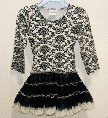 ooh la la couture Girls black/ivory Tulle Twirly Skirt LS Holiday dress Sz 6 - Image 1 of 3