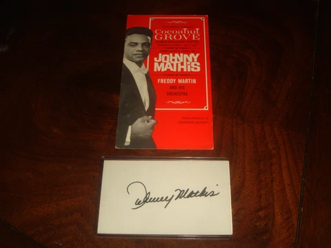 Rare Authentic JOHNNY MATHIS autograph + Cocoanut Grove 1966 HANDBILL POSTCARD Cover