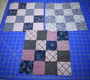 2500 3 antike 1870-90er Jahre 16 Patch Quilt Blöcke, Hemden, Indigo, Rottöne - Bild 1 von 1