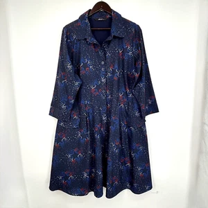 EShakti Womens 18W Button Front Shirt Dress Navy Blue Red White Star Long Sleeve - Picture 1 of 13