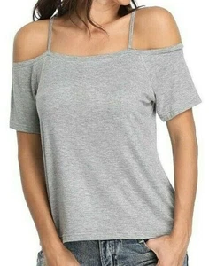 Andy & Natalie Damen L 12 grau Spaghettiträger Cold Shoulder weiches Jersey Top - Bild 1 von 7