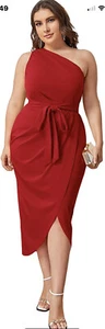 Women's Plus size 1 Shoulder Belted Wrap High Waist Midi Dress Size Large Plus - Picture 1 of 1