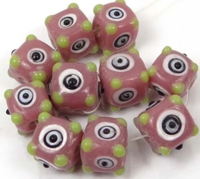 10 Cuentas Cubo Punto Pumpy Círculo Interior Rosa Vidrio Hecho a Mano Murano 10 mm Foto 1 de 2