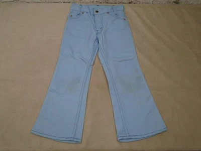 Bolsa de bolso vintage anos 70 Levis Jeans Youth Bell Bottom azul claro aba branca tamanho 6 - Imagem 1 de 4