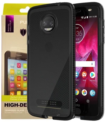 Tech21 Black Smoke EVO Check Case + PureGear Tempered Glass for Moto Z2 Force - Image 1 of 4