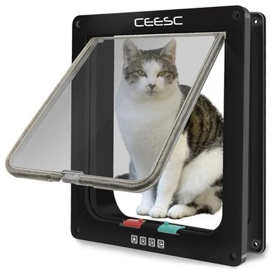Ceesc Cat Flap Large Black 4 Way Magnetic Cat Flap 9.25”x9.84” - Image 1 of 4