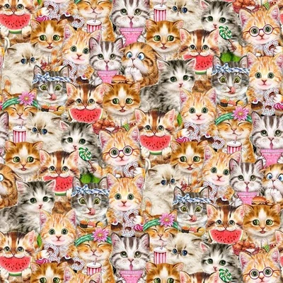 Quilting Patchwork Sewing Fabric Instagram Famous Packed Cats 50x55cm FQ - image 1 of 4