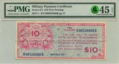$10 Military Payment Series 471 PMG XF45 EPQ GCC Green - Image 1 of 3