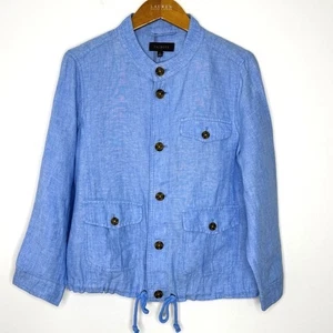 Talbots Button Front Jacket Washed Linen New Blue Size Large - Picture 1 of 10