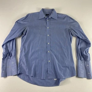 Valentino Roma Shirt Mens 16 Large Blue White Striped French Cuff Cotton Button - Picture 1 of 10