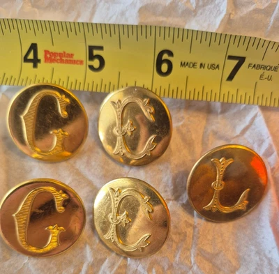 5 Superior Quality England Monogram Shank buttons letters  G, E, L - Image 1 of 2