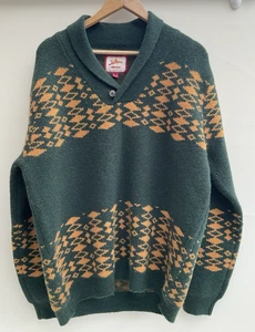 Joe Brown Chunky Knit Jumper UK XL Green & Orange Aztec Style V Neck Long Sleeve - Picture 1 of 6