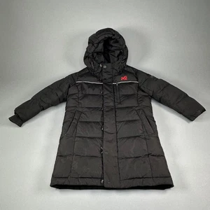 MILLET schwarze Daunen gefütterte Jacke Mantel Kapuze Kinder Jugend Größe Winter packbar - Bild 1 von 8