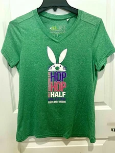 Hip Hop 1/2 Marathon 2015 V-neck T Shirt Womens S Green Portland Leslie Jordan - Picture 1 of 6
