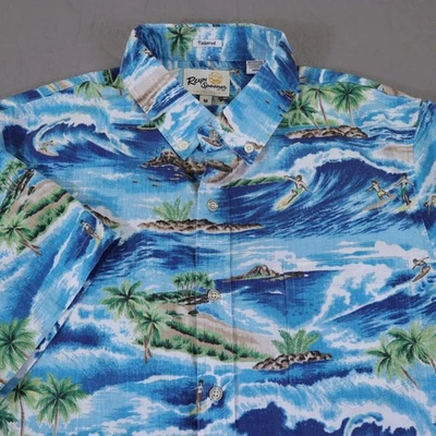 Reyn Spooner Shirt Limited Issue Mens Medium Blue Hawaiian Aloha Surf Button - Image 1 of 4