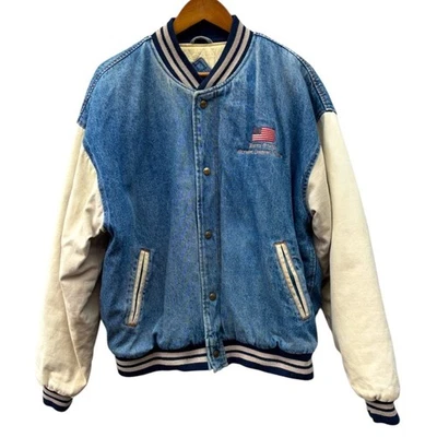 Chaqueta de bombardero universitaria olímpica vintage años 90’s MV Sport para hombre L natural y denim Foto 1 de 4