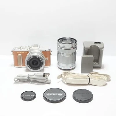 OLYMPUS PEN E-PL8 Brown 16.1MP Digital Camera + 14-42mm 40-150mm Double Lens Kit - Image 1 of 4