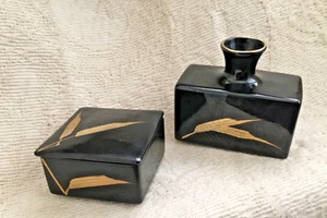 Fitz & Floyd Bamboo Noir Bud Vase and Lidded Box-1981! Rare! - Picture 1 of 5