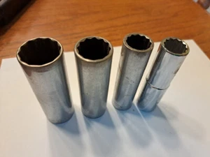 4 Pc Craftsman V, Proto 1/2" Drive 12 Pt SAE Deep Well Sockets  - Bild 1 von 4