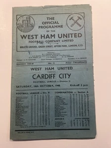 WEST HAM UTD V CARDIFF CITY FL Div 2- 14th Oct - 1948/49 FOOTBALL PROG - Picture 1 of 3