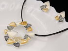 resin beads gold gray enamel triangle pendant necklace stud earrings jewelry K43