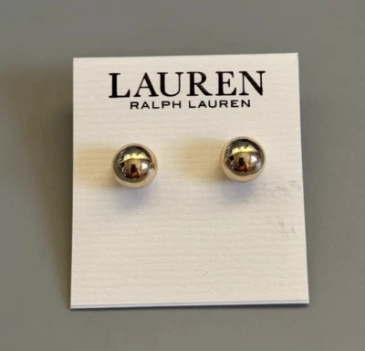 NWT Lauren Ralph Lauren Gold-Tone Metal Ball Stud Earrings 8mm $30 - Image 1 of 4