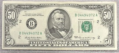 1969 New York $50 Dollar Bill Fr. 2114-B FRN B04494072A 50BL78 CRISP CLEAN BILL! - Image 1 of 2