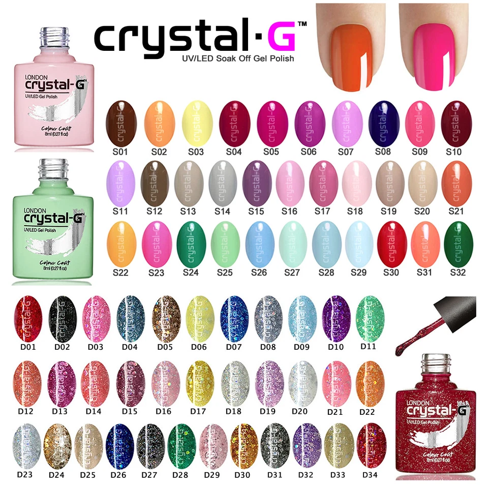 CRYSTAL-G PLAIN & DIAMOND GLITTER UV LED GEL NAIL POLISH VARNISH