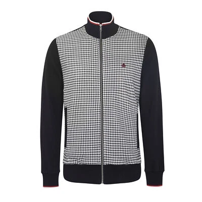 Mens Merc London Retro Dog tooth / Houndstooth Zip Up Track Top Willow - Black - Image 1 of 3