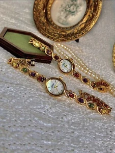 Women’s Gold And Rainbow Crystal Vintage Style Oval Watch Gift - Picture 1 of 6