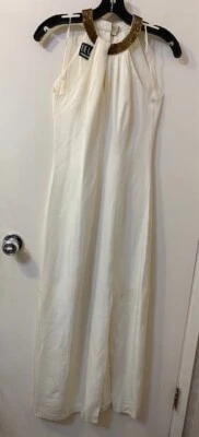 Vestido halter largo con cuello de cuentas De Laru by Linda Bernell - crema, talla 4 Foto 1 de 4