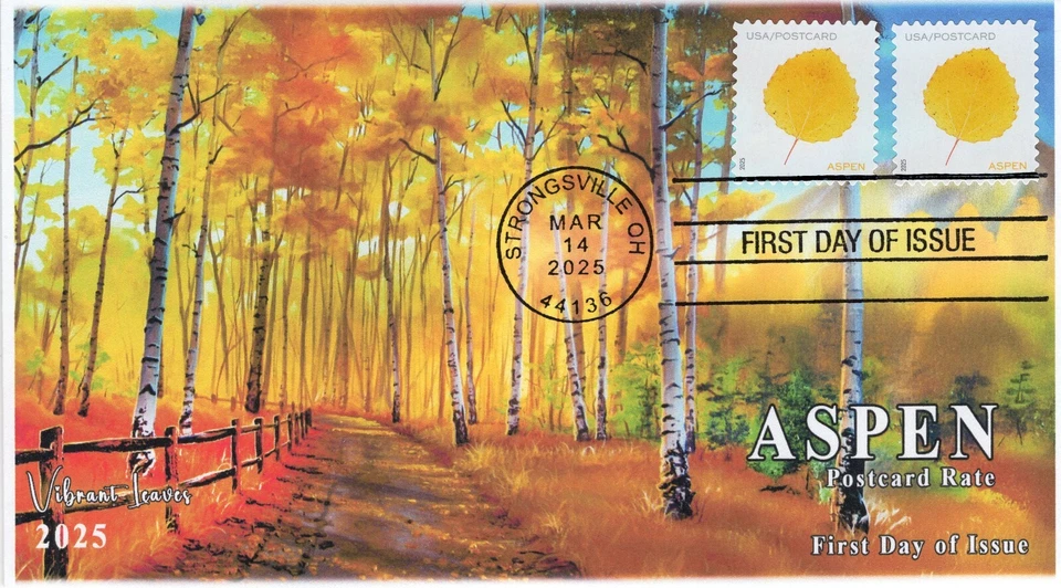 25-159, 2025, Vibrant Leaves, Standard Postmark, First Day Cover, Postcard Rate, - Image 1 of 1