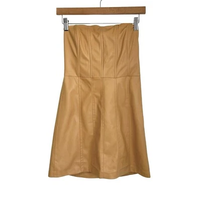 Vestido Corsé Zara Imitación Cuero Sin Tirantes Bustier Deshuesado Talla Mediana Camel/Bronceado Foto 1 de 4
