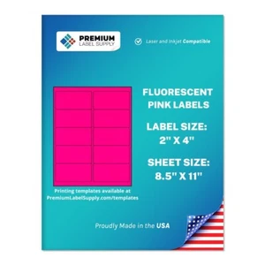 1000 Fluorescent Pink 2" x 4" Neon Color Address Labels 10 per sheet - Picture 1 of 1