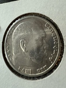 WWII 1935 G Allemagne Troisième Reich Hindenburg Cinq 5 Reichsmark Mark pièce en argent - Photo 1/2