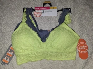 Wonder Nation Girls Size Lrg Lace Convertible Bralette 2 Pk Grey/ Lime New (Eb17 - Picture 1 of 2