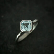 Genuine Aquamarine Square Cut Gemstone 925 Sterling Silver Women Handmade Ring