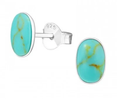 925 ECHT SILBER *** Kleine Türkis Ohrstecker Ohrringe oval, 8 mm - Bild 1 von 2