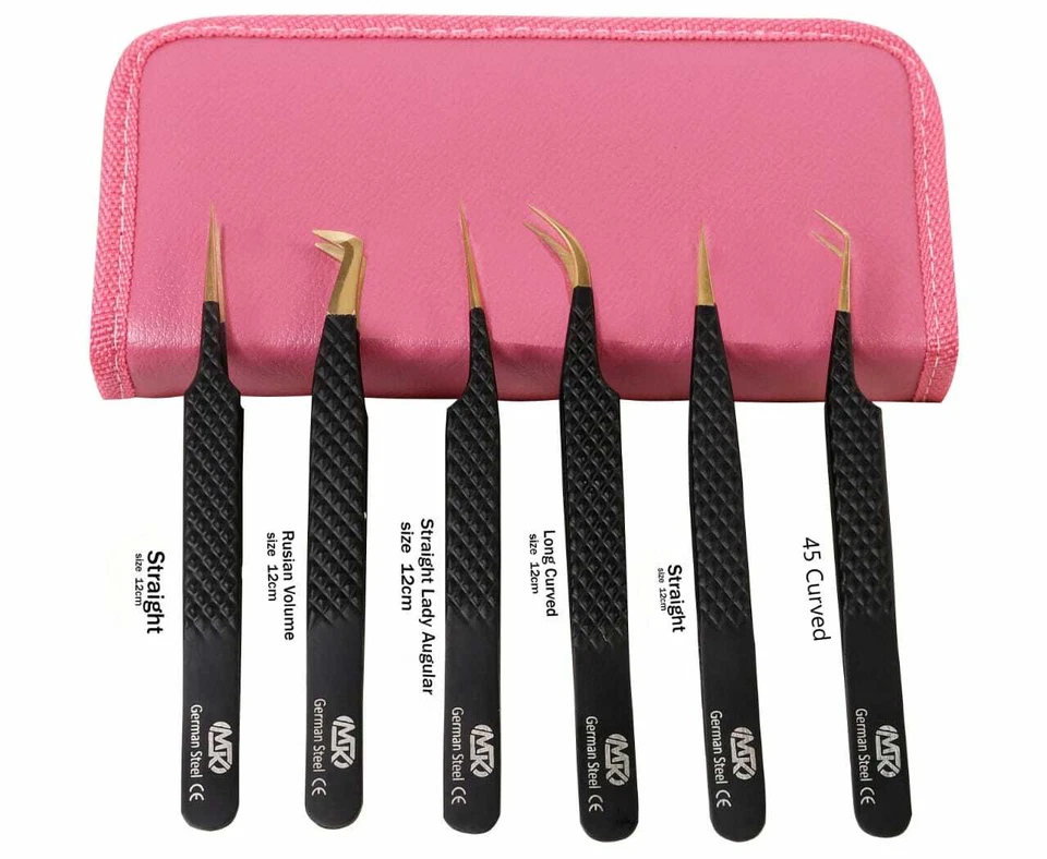 MARKHOR MK Eyelash Extension Tweezers Set, Straight Curved Individual Isolation Volume