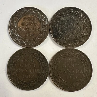 Canada Large One Cent WWI 1916 1917 1918 1919 KM#21 Four Coin Lot King George V - Image 1 of 4