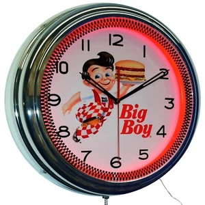 16" Bob's Big Boy Diner Neon Clock Home Restaurant Decor (Red) - Picture 1 of 6
