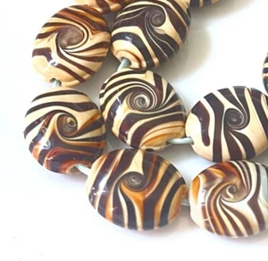 6 Handmade Lampwork Glass Funky Tiger Oval Beads 16x14mm - Picture 1 of 3